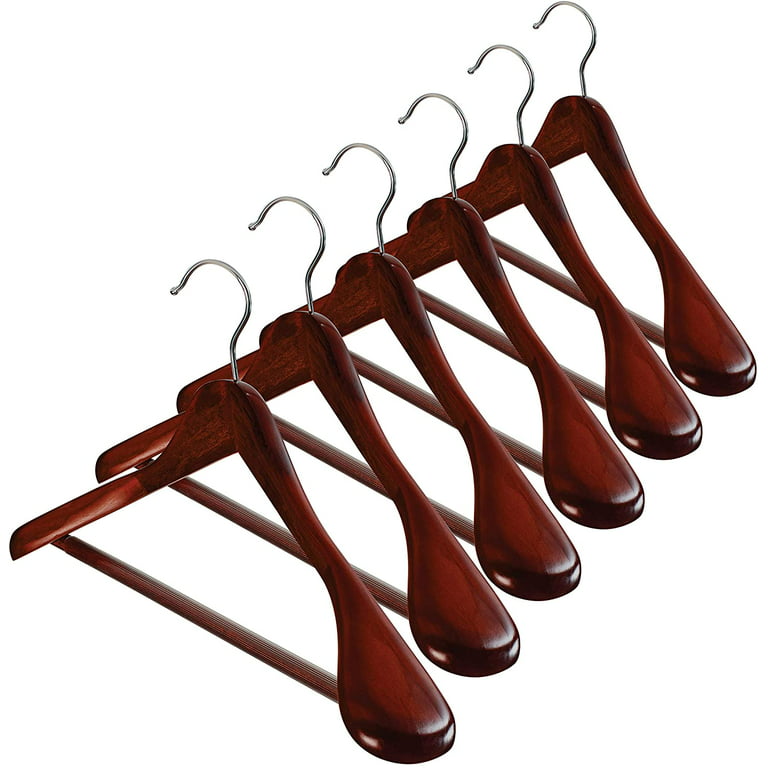 High-Grade Wide Shoulder Wooden Hangers 10 Pack with Non Slip