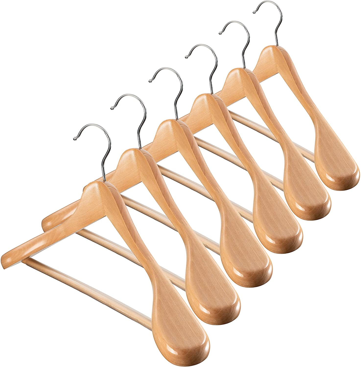 HOUSE DAY Wide Shoulder Wooden Hangers, Wood Suit Hangers with Non Slip  Pant Holder, Heavy Duty Coat Hangers for Closet, Wooden Clothes Hangers for  Suits, Coats, Jackets, Shirts (6 Pack, Natural) 
