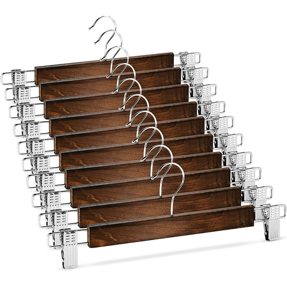 High-Grade Wood Pants Hangers with Metal Clips 20 Pack Grip Clip Pants Hanger, Smooth Finish Solid Wood Jeans/Skirt Hanger, 360Â° Swivel Hook - Clip Hanger for Pant, Skirts, Slacks, Bottoms Hangers