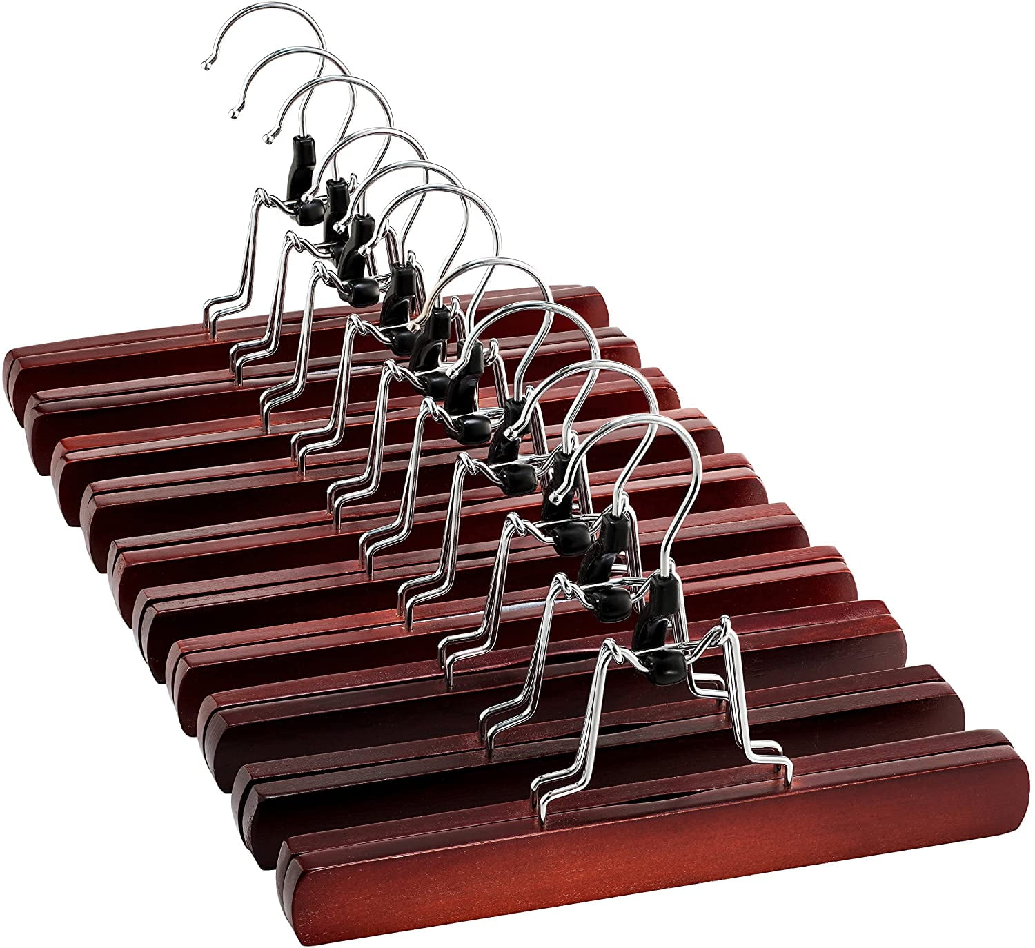 HighGrade Wooden Pants Hangers with Clips 10 Pack Non Slip Skirt