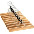thumbnail image 1 of High-Grade Wooden Pants Hangers with Clips 10 Pack Non Slip Skirt Hangers, Smooth Finish Solid Wood Jeans/Slack Hanger with 360° Swivel Hook - Pants Clip Hangers for Skirts, Slacks - Clamp Hangers, 1 of 9