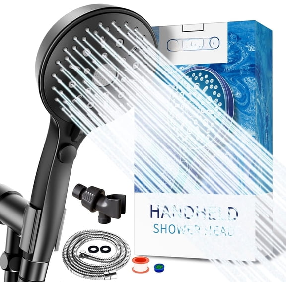 High  Handheld Shower  11  Settings, 4.85 inch Pause  Water Saving Shower , Removable High  Bathroom Showerhead with Long Hose and Adjustable Bracket (Matte Black)