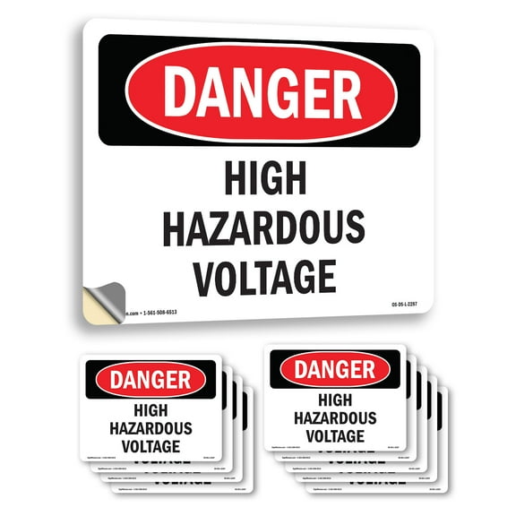 High Hazardous Voltage OSHA Danger Vinyl Decal Label 14 Inch x 10 Inch - 10 Pack