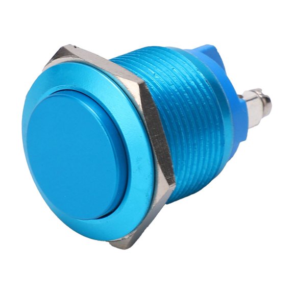 High-Head Metal Push Button Switch, Self-Resetting, Jog Screw Foot, 19mm Power Control, Full Oxidation Finish - Blue Bienvenido