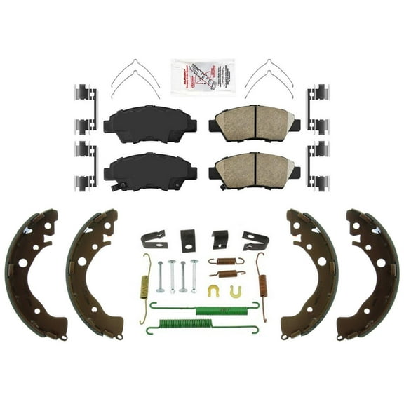 High-Heat Ceramic Disc Brake Pads & Rear Brake Shoes Set for 2009-2020 1.5L Gas Vehicles - 8-Piece Kit, Low Dust, Quiet Operation