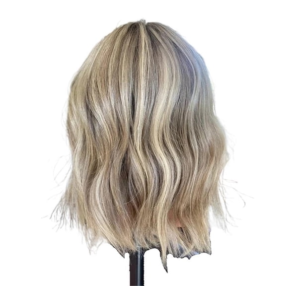 High Heat Fibre Ash Blonde Highlights HD Lace Wigs for Women 13x4 Glueless Short Bob Wavy Wig