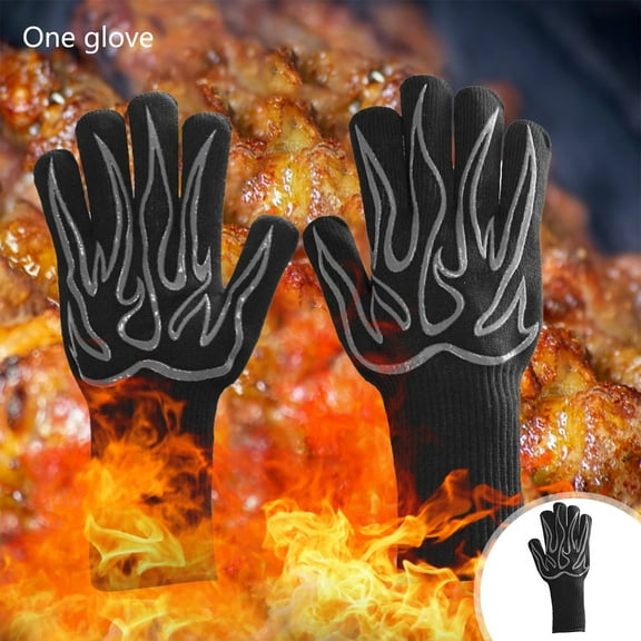 High Heat Resistant BBQ Gloves for Grilling & Cooking - Non-Slip Rubber Grip, Flexible & Durable Oven Mitts for Baking, Frying, Indoor/Outdoor Use (1 PC)