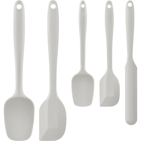 Food Grade Silicone Rubber Spatula Set, 5 Pcs BPA-Free Kitchen Cooking Baking Mixing Utensil Sets, High Heat Resistant Non Stick Dishwasher- Khaki