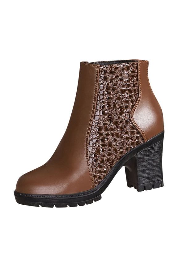 High Heel Ankle Boots Chunky Sole Casual Fashion Solid Color Back Zipper Round Toe Women's Short Boots for Winter Outdoor Wear