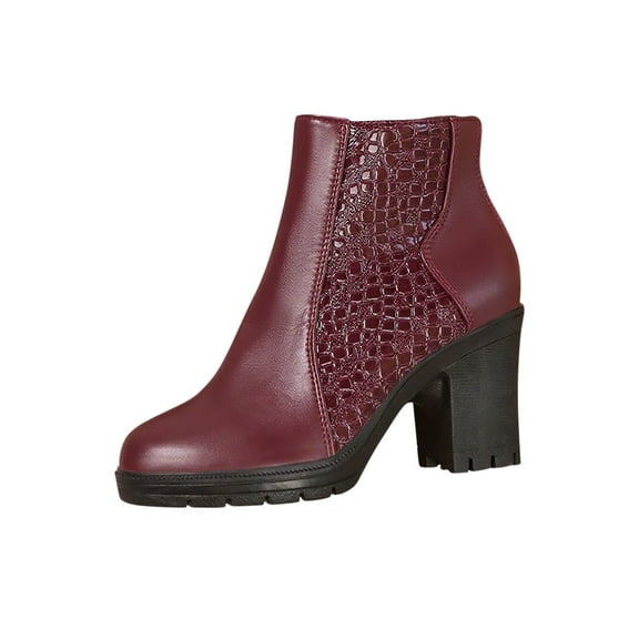 High Heel Ankle Boots Chunky Sole Casual Fashion Solid Color Back Zipper Round Toe Women's Short Boots for Winter Outdoor Wear