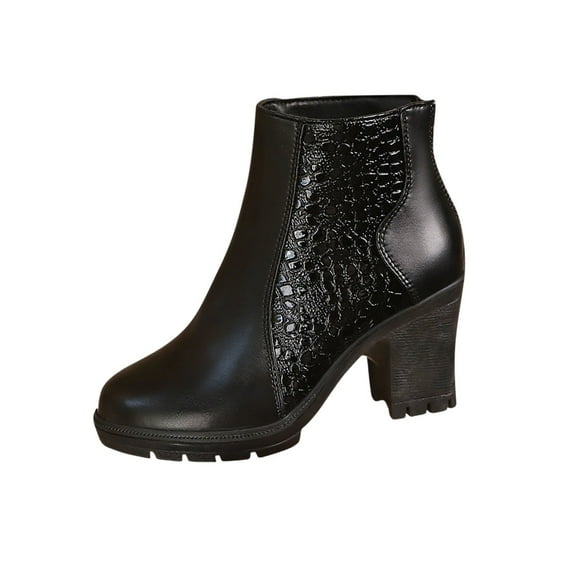 High Heel Ankle Boots Chunky Sole Casual Fashion Solid Color Back Zipper Round Toe Women's Short Boots for Winter Outdoor Wear