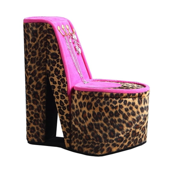 High Heel Cheetah Shoe Jewelry Box with 3 Hooks, Multicolor - Saltoro Sherpi