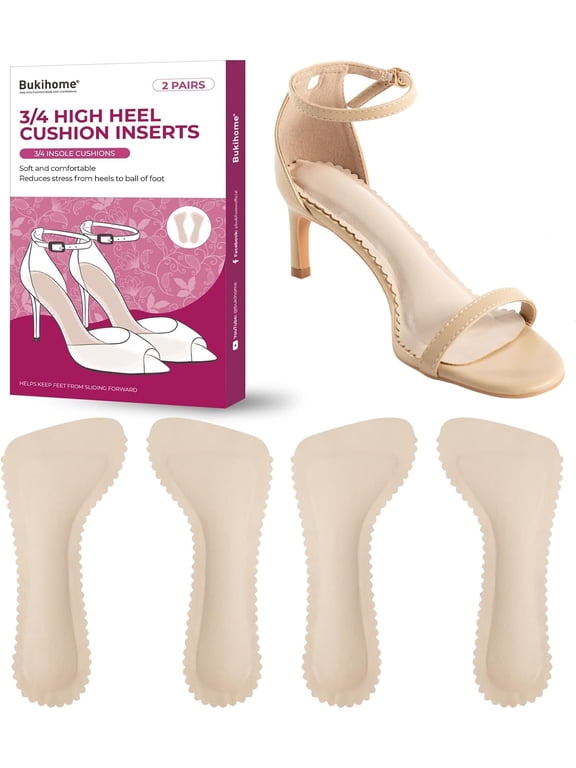High Heel Cushion Inserts for Women - Bukihome 3/4 Invisible Insoles Prevent Feet from Sliding Forward - Shock & Sweat Absorption - Comfort Shoe Pads for High Heels Sandals Flats,Size M