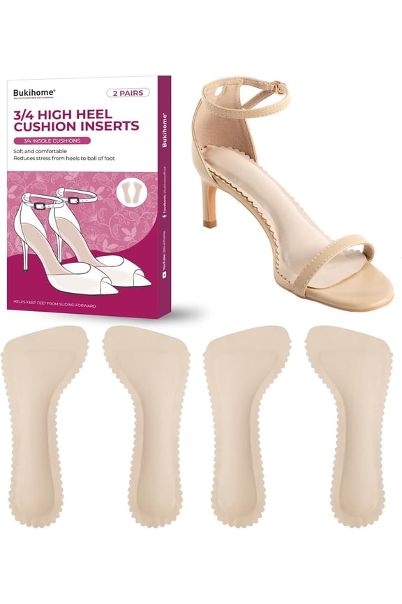 High Heel Cushion Inserts for Women - Bukihome 3/4 Invisible Insoles Prevent Feet from Sliding Forward - Shock & Sweat Absorption - Comfort Shoe Pads for High Heels Sandals Flats,Size M