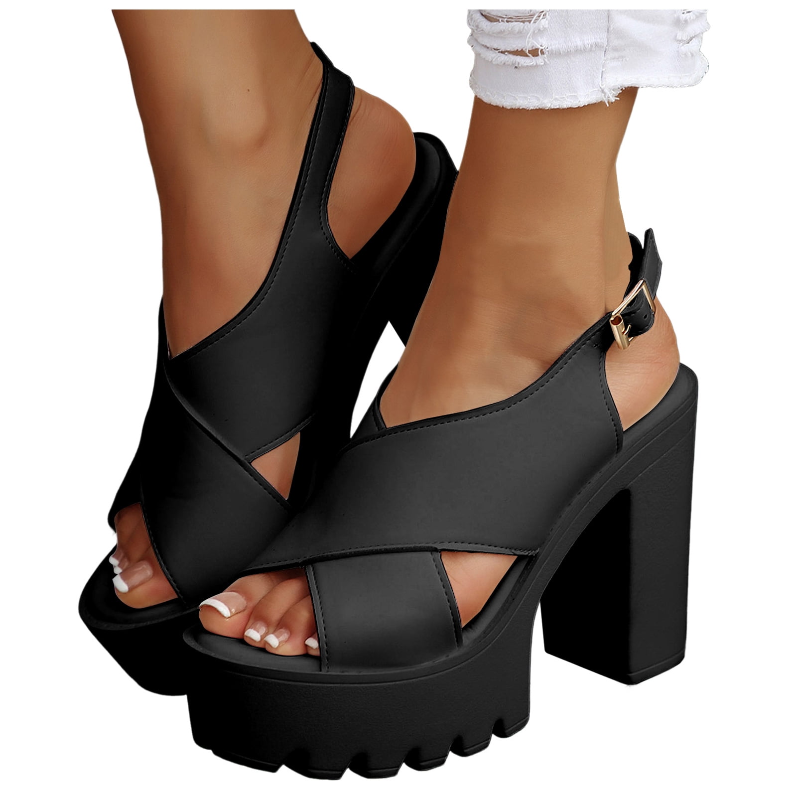 High Heel Dress Sandals for Women 2025 Fashion Casual Leather Platform ...
