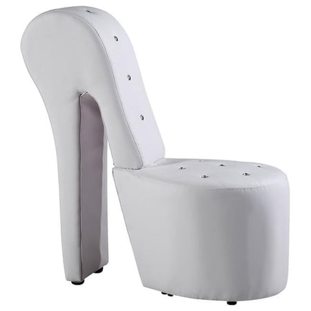 High Heel Faux Leather Crystal Studs Shoe Chair, White