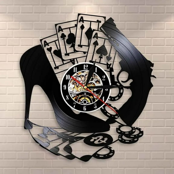 High Heel Gun Poker Gambling Winning Vinyl Wall Clock,Vinyl Record Clock Wall Art Black Handmade Art Home Unique Gift idea