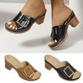 thumbnail image 1 of High Heel Mules Outer Sandals Metal Strappy Sandals Black qILAKOG Size 9, 1 of 7