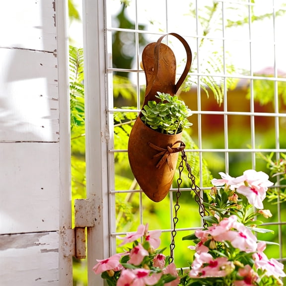 High Heel Planter Metal Shoe Flower Pot Vintage Patio Decor for Succulents Balcony Porch Garden Wedding Gift Rusted Look Floral Display Small Space Container Unique Home Accent Garden Art Home Art