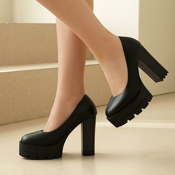 High Heel Platform Shoes Women Closed Toe Block Heels Comfortable Fashionable Shoes Pumps Ladies Casual Platform Wedge Shoes Lady Footwear Black 5.5
