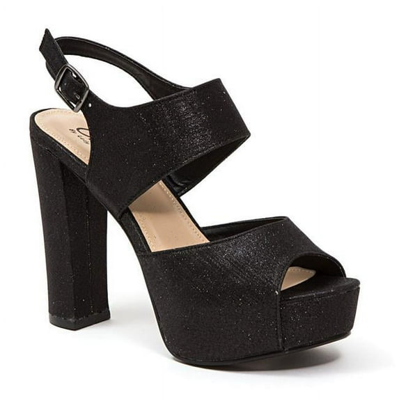 High Heel Platform Two Piece Glitter Sandal, Black - Size 40