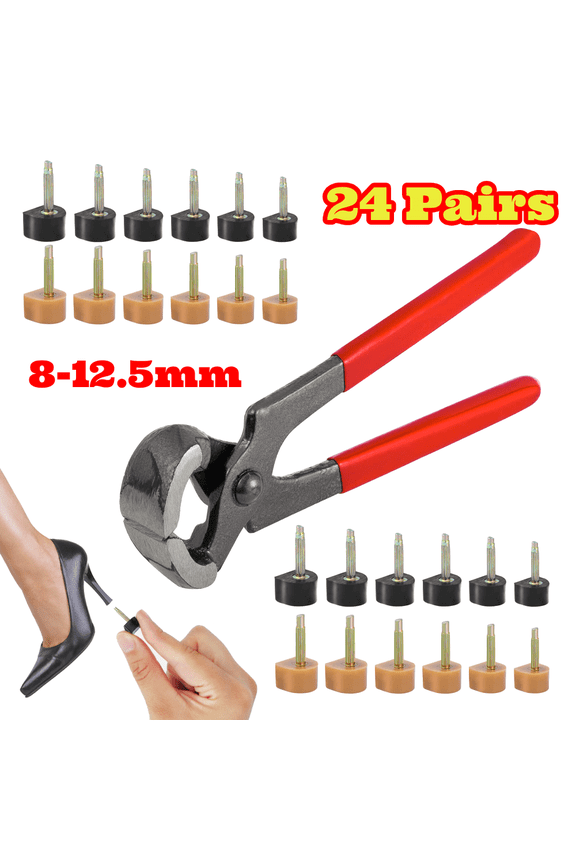 High Heel Repair Kit, Including 24 Pairs High Heel Replacement Tips and 1 Piece Remove Pliers
