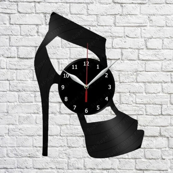 High Heeled Shoes 3D Vinyl Wall Clock,Vinyl Record Clock Wall Art Unique Bedroom kitchen kid Room Decorations Handmade Gift