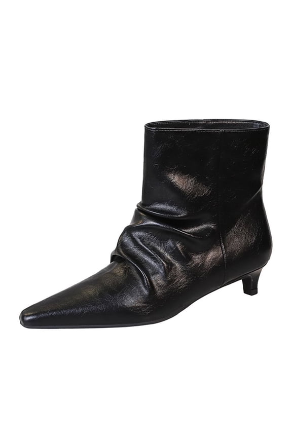 High Heels Boots for Women 3CM Stiletto Pointed Toe Retro Pleats Fashion Toing Out Work Office Ankle Boot