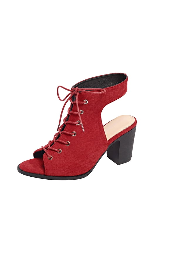 High Heels Chunky Block Heels for Women Strappy Gladiator Open Toe Heels Dressy Pumps Sandals Red 7