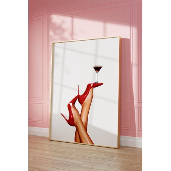 High Heels Print, Espresso Martini Art Print, Girly Art, Femme Fatale, Feminist Retro Poster, Red Boots Wall Art, Modern Wall Decor, 24x36 UNFRAMED