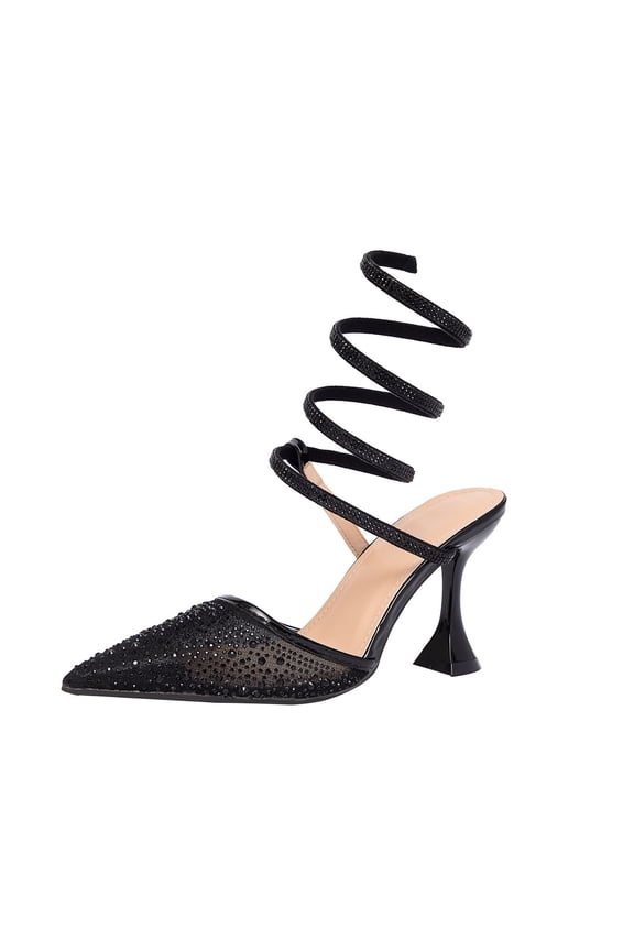 High Heels Sandals for Women Diamante Mesh Wedding Shoes Stiletto Heel 8.5CM Wrapped Ankle Strap Party Dress Heel