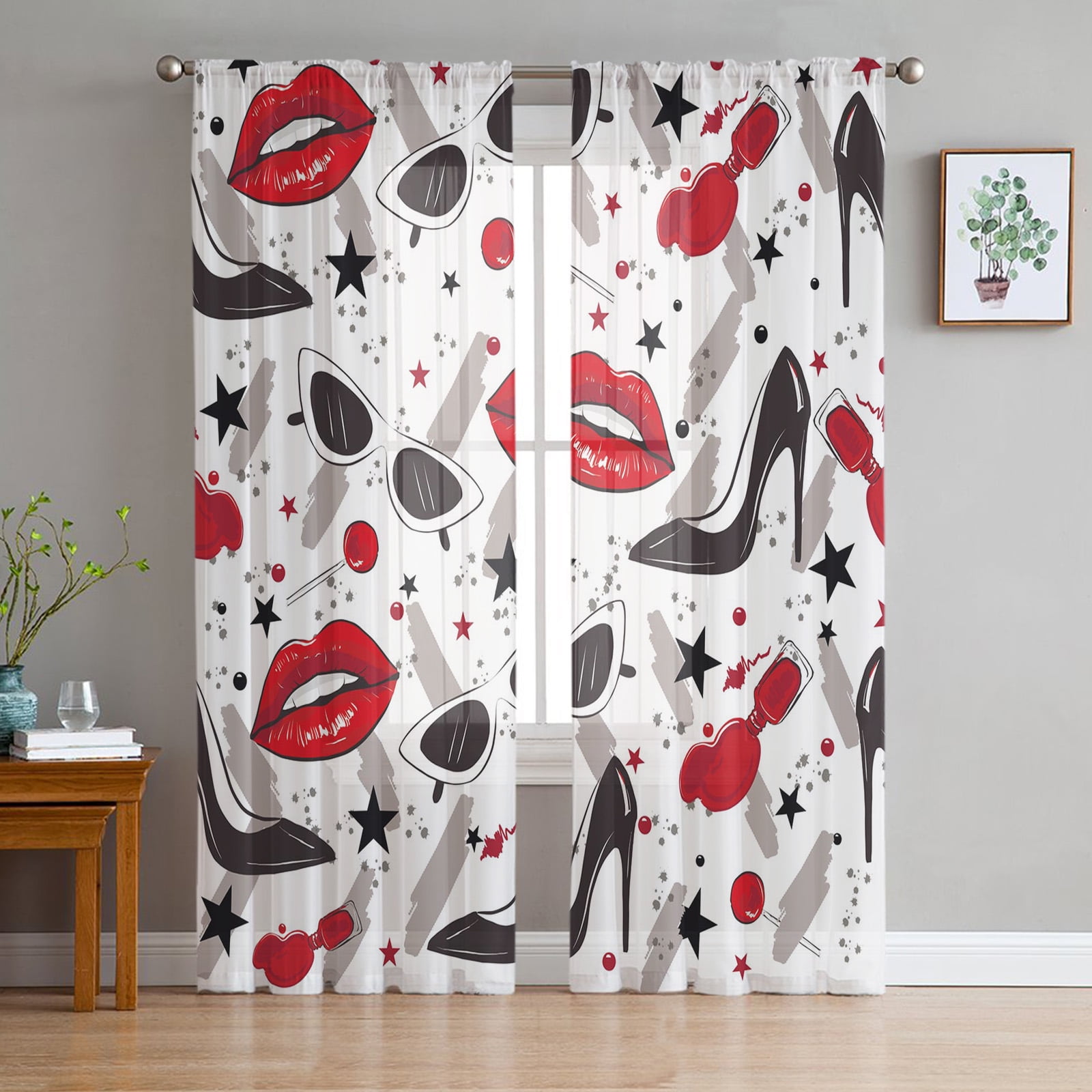 High Heels Shiny Tulle Curtains For Living Room Bedroom Voile Curtain