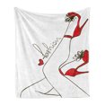 thumbnail image 1 of High Heels Soft Flannel Fleece Blanket, Fashion Typography Woman Legs Minimalist Style Simplistic Drawing, Cozy Plush for Indoor and Outdoor Use, 50" x 70", Scarlet Taupe and White, by Ambesonne, 1 of 6