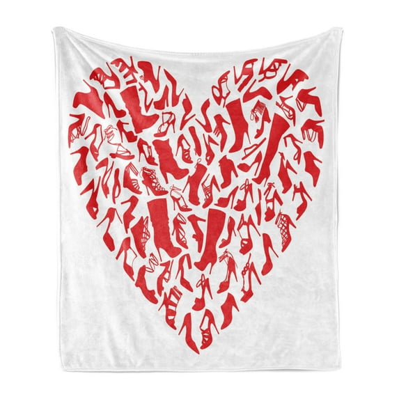 High Heels Soft Flannel Fleece Throw Blanket, Heart with Scarlet High Heel Shoe Silhouettes Love Woman Illustration, Cozy Plush for Indoor and Outdoor Use, 60" x 80", Scarlet and White, by Ambesonne