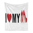 thumbnail image 1 of High Heels Soft Flannel Fleece Throw Blanket, I Love My Shoes Wording Heart and High Heels Shapes, Cozy Plush for Indoor and Outdoor Use, 50" x 60", Grey Dark Coral, by Ambesonne, 1 of 6