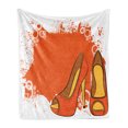 thumbnail image 1 of High Heels Soft Flannel Fleece Throw Blanket, Pair of Dashing Female Shoes Vivid Paint Splashed Backdrop, Cozy Plush for Indoor and Outdoor Use, 70" x 90", Burnt Orange Mustard, by Ambesonne, 1 of 5