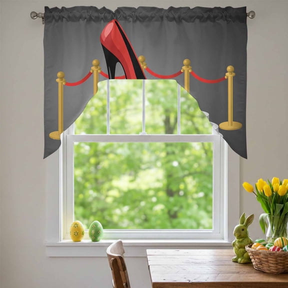 High Heels Swag Valances for Kitchen Window, Stands Red Blanket Abstract Modern Small Swag Valances Rod Pocket Curtain Drapes Window Treatment for Bedroom Bathroom, 56x36 Inch
