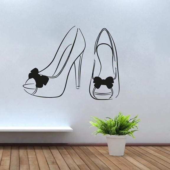 High Heels Wall Decals Fashion Stylish Shoe Vinyl Wall Sticker shoe store Window Decor Home Bedroom Decor Design Murals 74x57cm