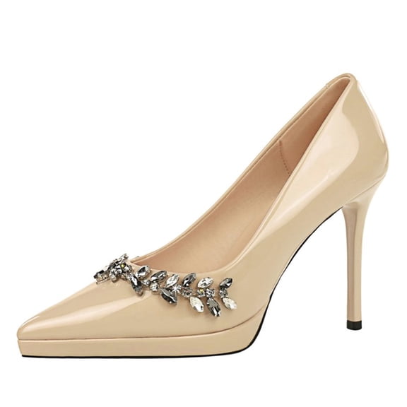 High Heels for Women Diamante Stiletto Heel 10.5CM Sexy Ladies Pointed Toe Wedding Shoes for Bride Prom Party