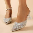 thumbnail image 1 of High Heels for Women Diamante Stiletto Heel Sexy Stripper Ladies Sandals Pointed Toe Wedding Shoes for Bride Prom Party Silver 7, 1 of 7