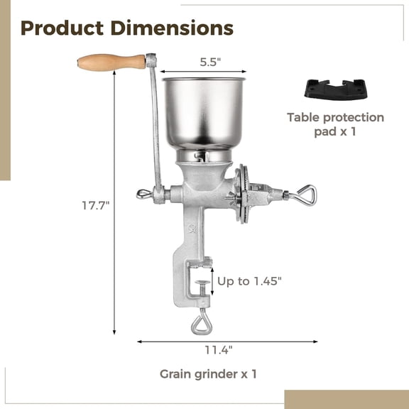 High Hopper Corn Grinder,Cast Iron Grain Grinder Manual Coffee Grinder,Mill-Heavy Duty Hand Grinder with Large Hopper for Barley Wheat Berries Coffee Chickpeas Pepper Dried Beans,Corn and Flours
