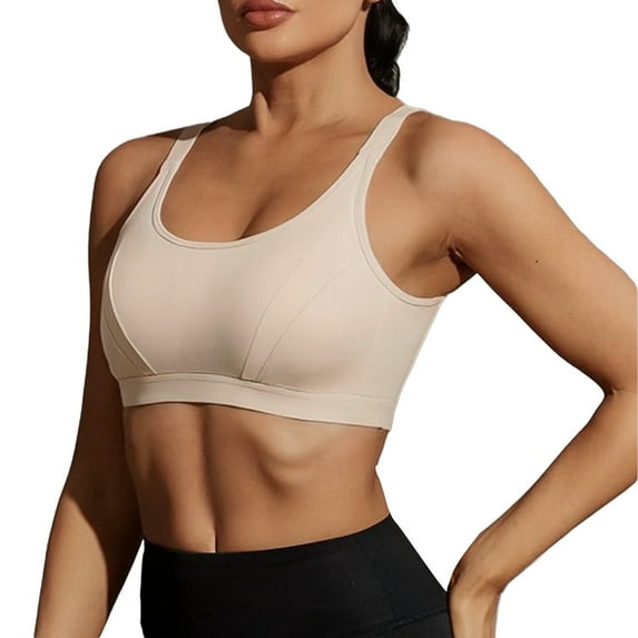 High-Impact Sports Bra - Full Coverage Anti-Bounce Yoga Bra with Wide Straps (Plus Size | EU/US Sizing) | Hontri | Running Absorbing And Comfortable Sports Bra for Women Anti Glare (Beige | L)