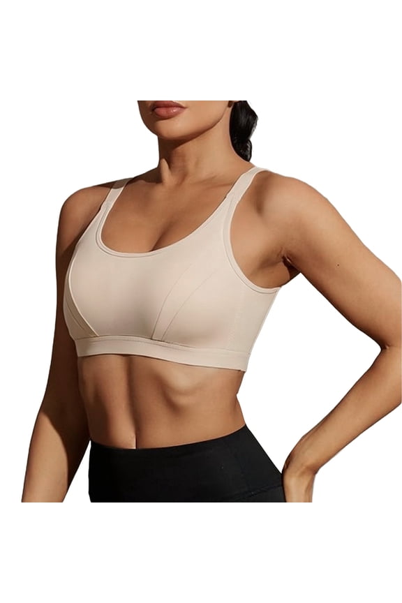 High-Impact Sports Bra - Full Coverage Anti-Bounce Yoga Bra with Wide Straps (Plus Size | EU/US Sizing) | Hontri | Running Absorbing And Comfortable Sports Bra for Women Anti Glare (Beige | M)