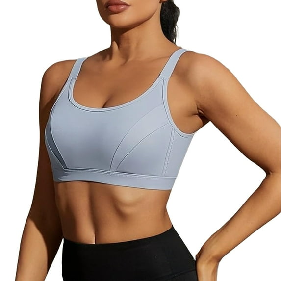 High-Impact Sports Bra - Full Coverage Anti-Bounce Yoga Bra with Wide Straps (Plus Size | EU/US Sizing) | Hontri | Running Absorbing And Comfortable Sports Bra for Women Anti Glare (Grey | L)