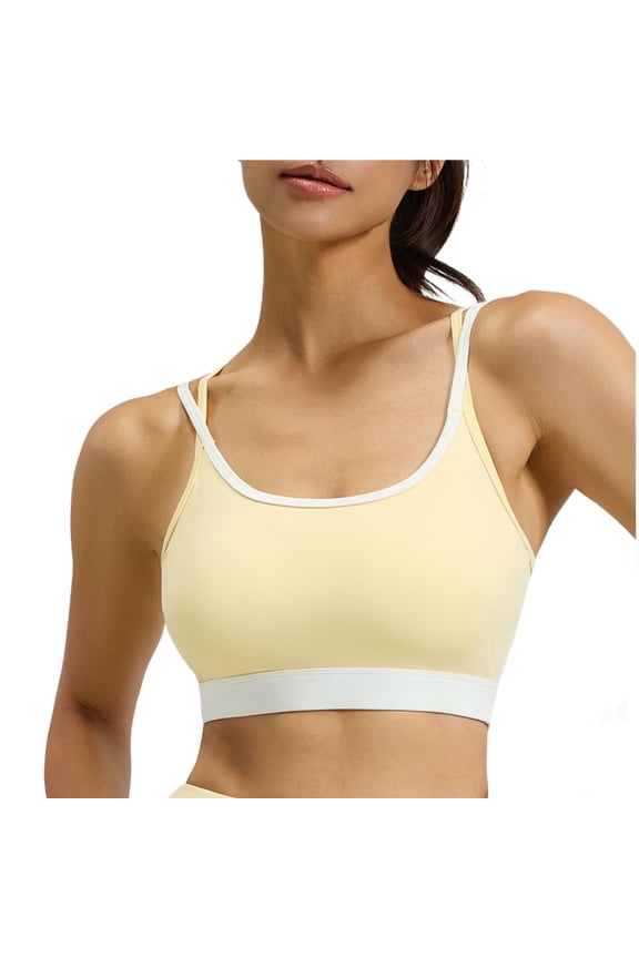 High Impact Sports Bras for Women Wireless Full Coverage Push Up Bra Supportive Cross Back Athletic Bralettes Yellow 36BC