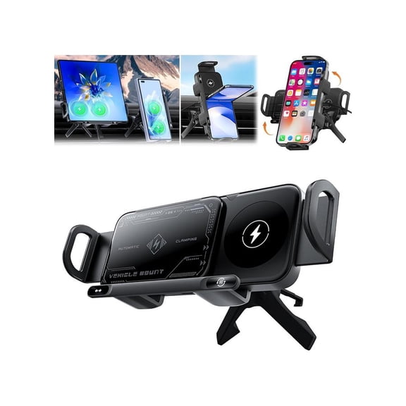 High Intelligent Mobile Phone/Pad Holder,2 in 1 Auto Rotating Phone Holder,Car Charger Fast Charging Cell Phone Holder,One-Touch Rotatable Car Vent Phone Mount for Smartphone/Pad/Foldable Phone(Black)