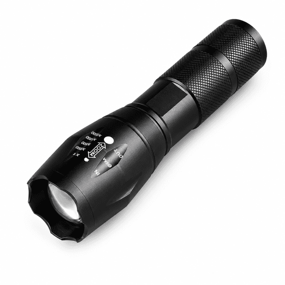 High Intensity LED Flashlight, Aluminum Alloy Adjustable Focus Flashlight with White Light and Violet Light Modes, Compact Black Handheld Flashlight for Outdoor Use, Night Walking and Home Backup