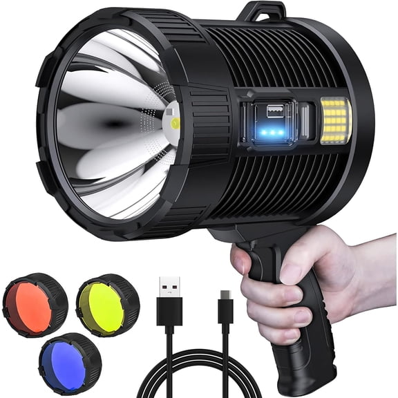High-Intensity Spot Light - Durable Rechargeable Ultrabright Spotlight Flashlight Handheld Floodlight - Ideal for Outdoor, Emergency, Survival and Home Use