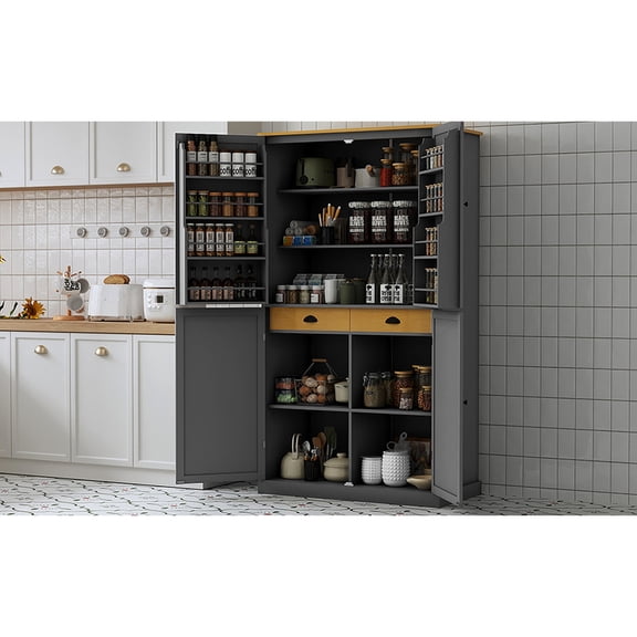High Kitchen Cupboard | 8 Door Shelves to Maximize Storage | Durable Painted MDF | Customize Kitchen Organization