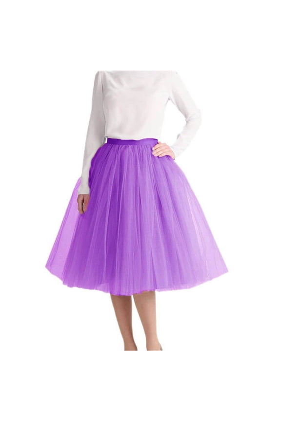 High Knee Pleated Skirt for Women – Tulle Mesh Elastic High-Waist Layered Ballet Tutu A-Line Midi Dancing Skirt, Vintage Party Skirt